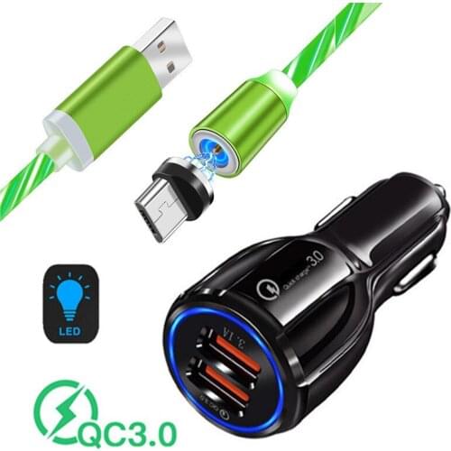 Magnetic luminous Micro usb Cable For Samsung A10 Huawei Y5 Y9 Xiaomi Redmi 5 7A Umidigi A5 Pro Quick charge 3.0 usb Car Charger