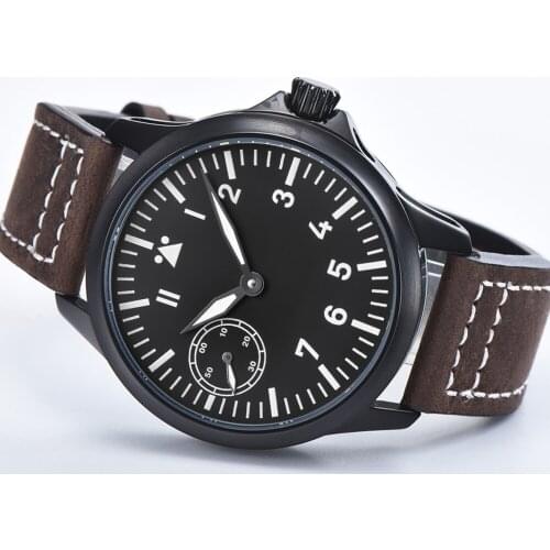 CORGEUT Brand Fashion Mechanical Mens Watch 316L Manual Winding Seagull ST3600 Luminous Leather Strap Waterproof Mens Watch