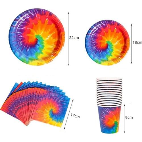 Tie Dye Birthday Party Disposable Tableware Set Paper Plate Cups Napkins Banner 60s Theme Happy Birthday Hippie Party Decoratio