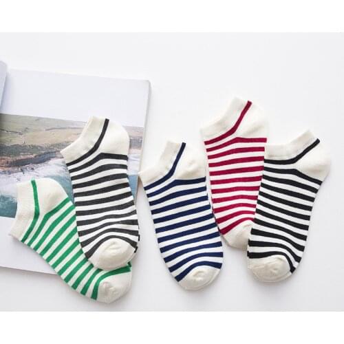 5 Pairs Classic Style Women Socks Spring Summer Breathable Stripe Cotton Short Socks Female Slippers Casual Female Ankle Socks