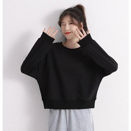 2021 new Fashion Womens black Long Sleeve Sweatshirt Ladies spring and Autumn Cotton Pullover Tops 5 Colors