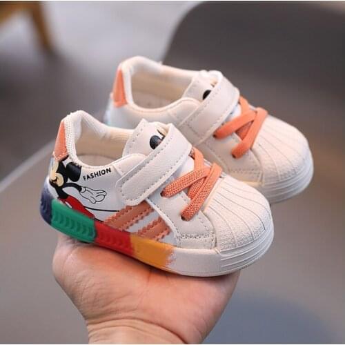 2021 Disney Spring New Minnie Mickey Kids Casual Shoes Cute Princess Fashion Girl Baby Breathable Soft Sole Childrens Sneakers