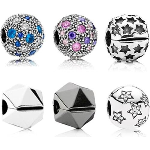 New High-quality 925 Sterling Silver Fixed Buckle Star Safety Clip Beaded Suitable Charm Diy Original Bracelet Gift For Girls