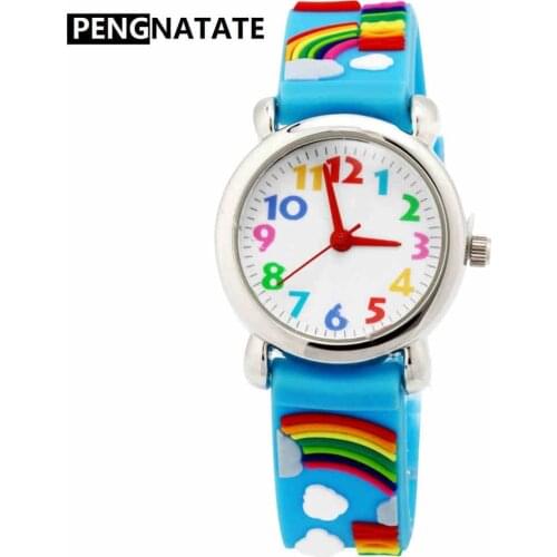 PENGNATATE Children Watches Silicone Cartoon Kids Watch For Boys And Girls Bracelet Wristwatches Hot Sale Gifts Rainbow Clocks