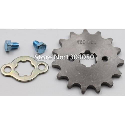 DIRT PIT BIKE ATV 15 T TOOTH FRONT ENGINE SPROCKET 420 CHAIN 17mm CENTER HOLE with Sprocket Retainer Plate and Screws