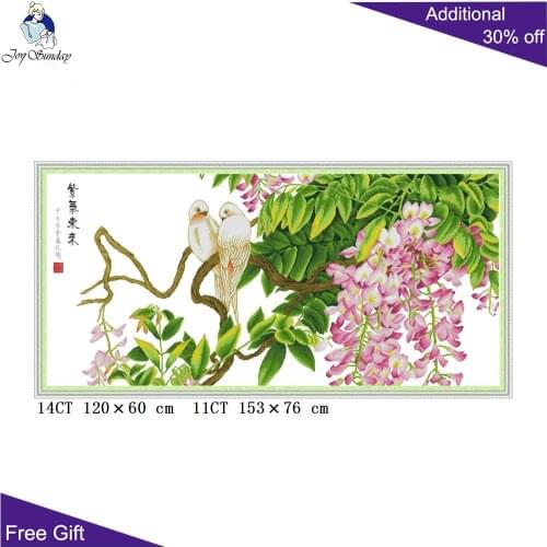 Joy Sunday Chinese Lucky Birds and Flowers Home Decor H827 Counted Stamped Ziqi Donglai Bring Lucky And Wealth Cross Stitch Kits