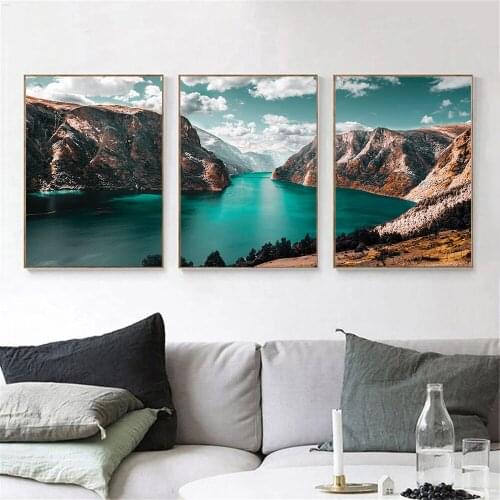 Scandinavian Nature Landscape Wall Art Canvas Print Lake Snow Mountain Poster Painting Nordic Wall Pictures Living Room Decor