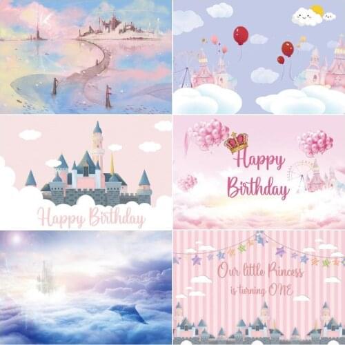 Fantasy Castle Newborn Baby Portrait Backdrops Fairy Tale Dreamy Sky Cloud Birthday Cake Table Background Girl Art Photography