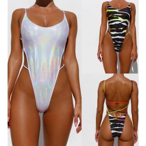 Sexy Hollow Out Micro Bikini Set 2021 Push Up Swimsuit Female Shiny Bikinis Backless Swimwear Women One Piece Set Bathing Suit