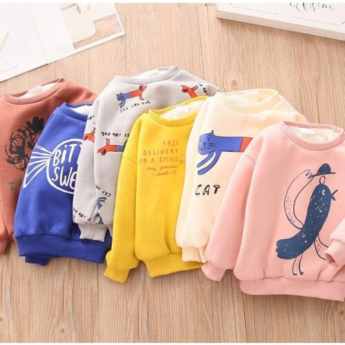 2 3 4 5 6 7 8 Y Toddler Girls Hoodies Thicken Plus Velvet Cartoon Print Sweatshirt For Girls Kids Clothing High Quality Pullover