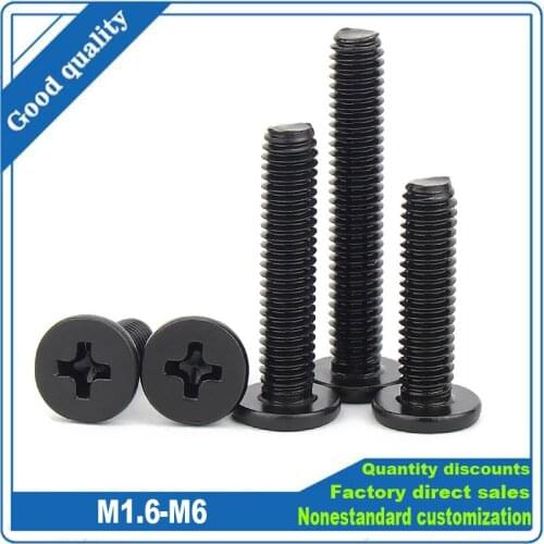 5/50pcs CM Black 304 Stainless Steel Laptop Screws M1.6 M2 M2.5 M3 M4 M5 M6 Cross Phillips Ultra Thin Flat Wafer Head Bolt