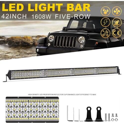 YNROAD 1608w 40inch five rows Led slim Light Bar offroad bar combo beam for Hunting Driving Offroad Light