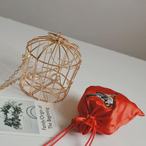 Womens Birdcage Evening Bag Clutch Metal Frame Embroidery Bucket Bird Cage Mini Bag Purse Women Gold Tassel Handbag