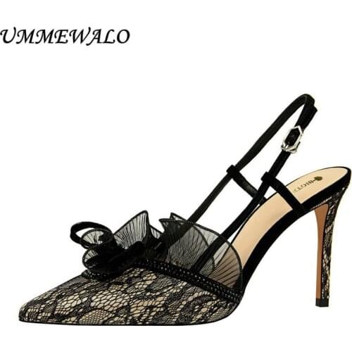 UMMEWALO High Heel Shoes Women Lace Design Sexy Pointed Toe Sandals Woman High Shoes Ladies Shoes