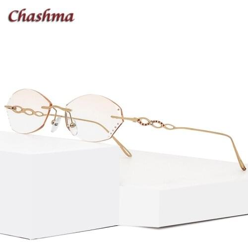 Glasses Women Eyeglasses Frames Gold Rimless Brown Prescription Glass Diamonds Trimmed Anti Blue Ray Anti Resistance Lens