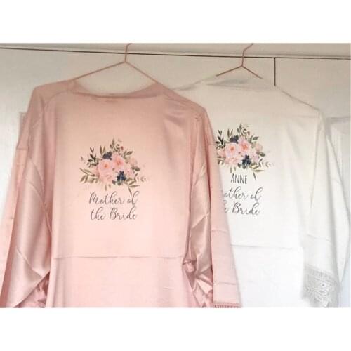 Dusty rose Floral bachelorette robe custom Lace silk maid of honor Peignoir bridesmaid nightdress flower Bathrobe wedding favor