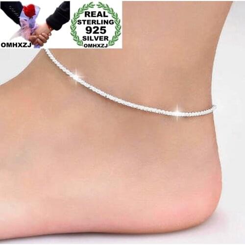 OMHXZJ Wholesale European Fashion Woman Girl Party Birthday Wedding Gift Simple Slim Blank 925 Sterling Silver Chain Anklet JL03