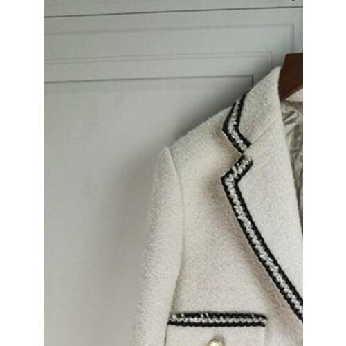 Women Jacket 2021 Autumn and Winter Retro Tweed Contrast Color Pocket Decoration Ribbon Blazer
