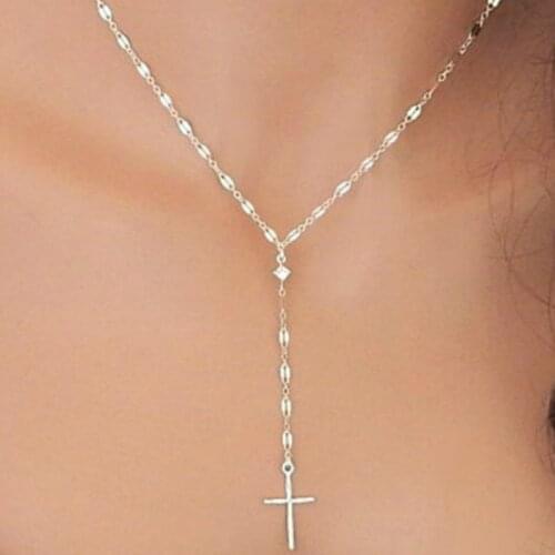 New Vintage Silver/Rose Gold Christian Cross Bohemia Religious Rosary Pendant Necklace for Women Charm Jewelry Party Gifts