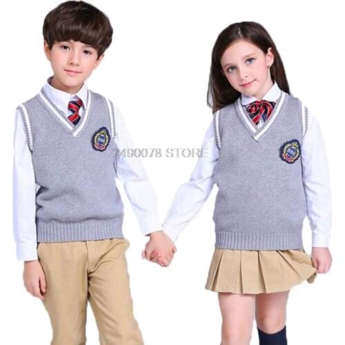 Teenage Boys Girls School Style Vest Autumn Winter Cotton Warm Kids Clothes Knitted Vest Sleeveless Sweater Waistcoat 2-14 Years