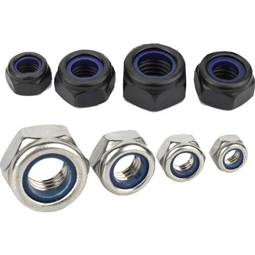 2/5/10/25pcs M2 M2.5 M3 M3.5 M4 M5 M6 M8 M10 M12 M16 304 Stainless Steel Black Nylock Nut Locknut Hex Nylon Insert Self Lock Nut