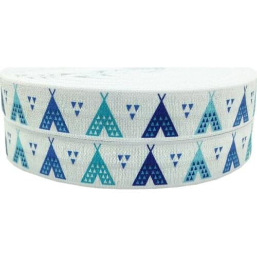 5 Yards 16mm Blue Teepee Printed fold over elastic bands Sewing Lace trim Apparel Accessories decoration