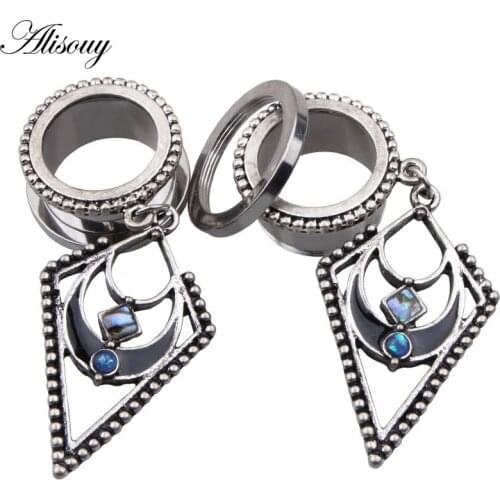 Alisouy 1 Pair Helix Dangle Ear Plugs and Tunnels Crystal Ear Expander Piercing Ear Gauges Piercing Personality women jewelry