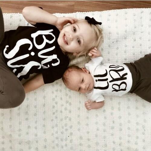 Big Sis and Lil Bro Brother and Sister Family Look Tshirt and Rompers Kids Baby Matching Tshirt White Black Casual Matching Tops