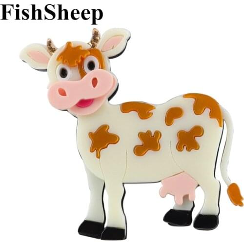 FishSheep New Lovely Big Acrylic Cow Cattle Brooches For Women Kids Cartoon Animal Brooch Lapel Pins Coat Jewelry Gifts