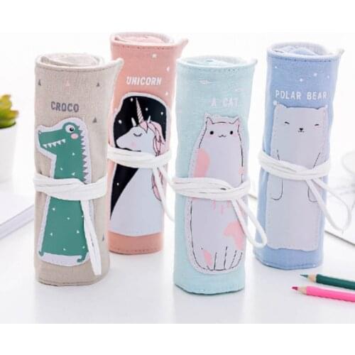 Unicorn Pencil Case For girls Canvas School Pencil Case Roll Up Pencil Bag Portable Pencil Box School Supplies Material Escolar
