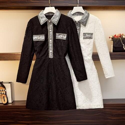 Black White Lace Mini Party Korean Fashion Kawaii Casual WomenS Elegant Dresses Autumn For Women 2021 Female Clothing Sukienka