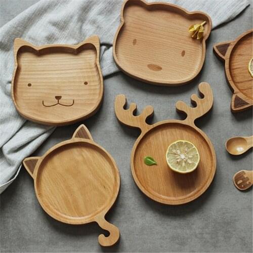 Japan Style Wooden Tableware Creative Childrens Cartoon Dinner Plates Dessert Grid Fruit Tray Christmas Deer