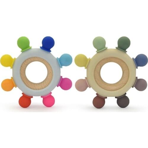 Colorful Wheel Baby Teether Silicone Beads Soother Bracelet Molar Rattle Nursing Teething Chewing Toy Shower Gifts for Newborn I