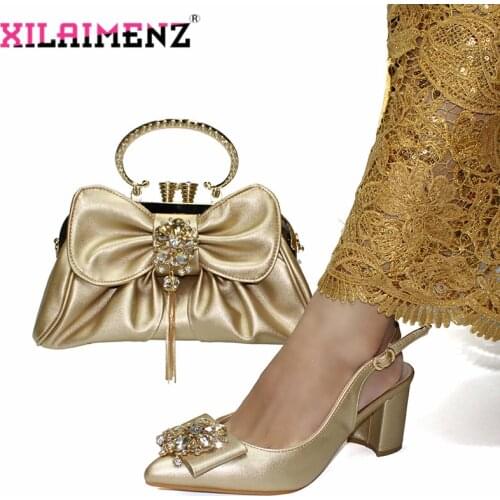 Elegant Women Shoes and Bag to Match Nigerian High Quality New Arrivals Office Lady Sandals for Royal Wedding in Golden Color