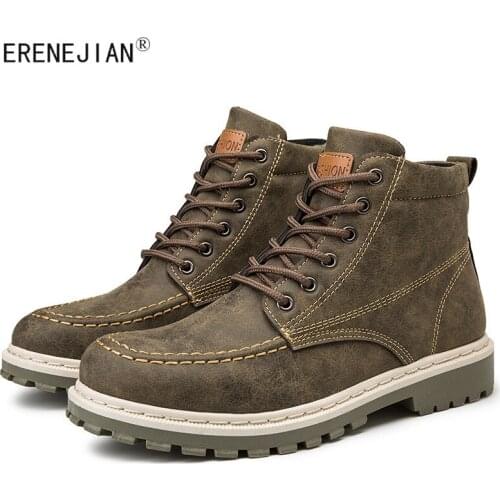 ERENEJIAN Mens Fashion Genuine Martin Boots Non Slip Anti-Skid High Top Shoes Fur Lined Thcik Warm Winter Footwear Botas Hombre