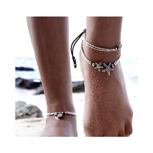 European and American new national retro wind starfish rune om yoga pendant anklet beach foot ring