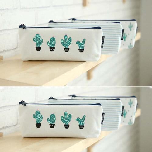 1 pcs Cactus pattern Pencil Case Canvas School Supplies Kawaii Stationery Chancery School Cute Pencil Box Pen Bags