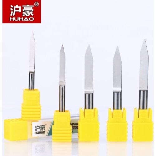 HUHAO 10pc/lot 4mm 6mm Flat Bottom Engraving Bits 45-60mm Lengthened CNC Router Tools V Carbide Carving Cutters Degree 30