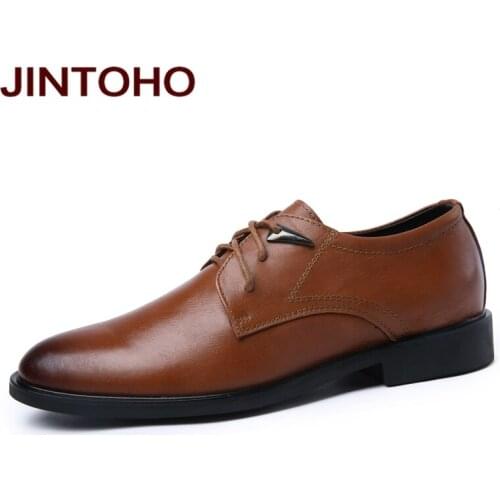 JINTOHO 100% Real Leather Men Dress Shoes Pointed Toe Glitter Genuine Leather Men Business Shoes Male Moccasins Shoes Men Flats
