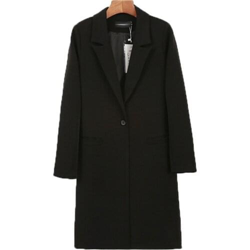 Single Button Black Women Suit Lady Fashion Blazers Autumn Spring Slim Korean Style Loose Casual Cotton Womens Long Coat