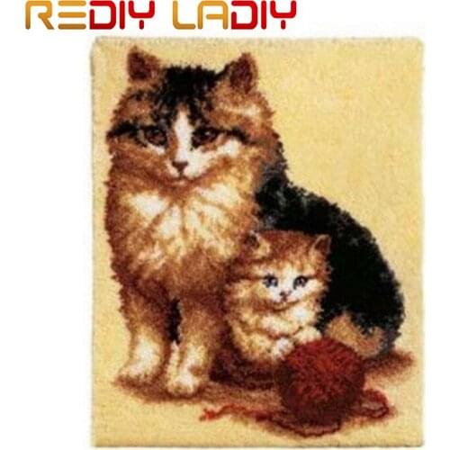 Latch Hook Rug Crochet Floor Mat Cat Mother Love Tapestry Kits Acrylic Yarn Printed Canvas Cushion DIY Carpet Rug Arts & Crafts