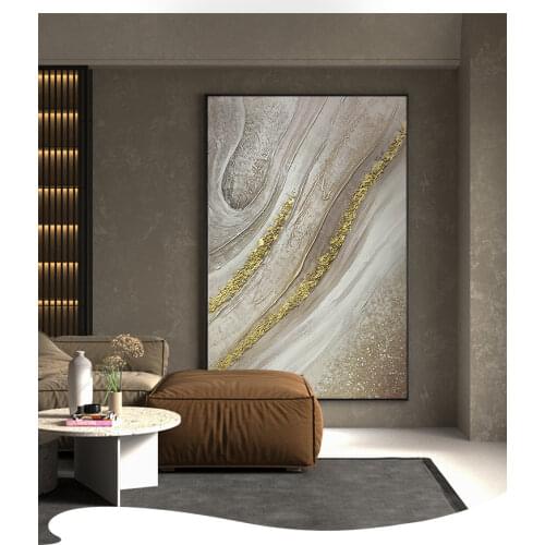 Best 100% Handmade Canvas Gold Foil Painting Modern Grey Pink Home Wall Picture for Living Room Abstract Modern Wall Art