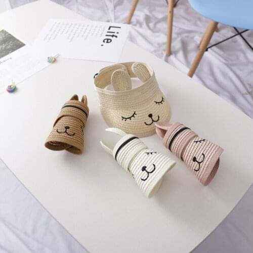 Cute Baby Hat With Ears Summer Straw Mesh Baby Girl Boy Hat Kids Snapback Baseball Cap Children Beach Sun Hat