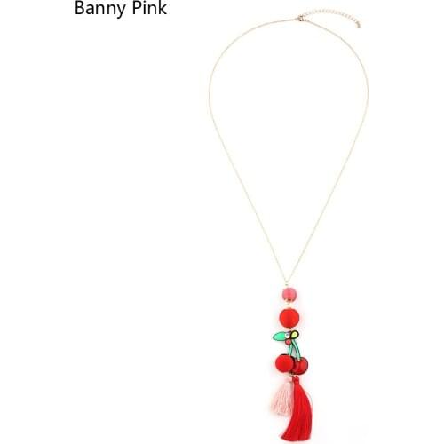 Cute Fruit Cherry Pedant Necklace For Women Bohemia Long Tassel Statement Y Necklace Fashion Jewelry Collier Color Chunky Choker