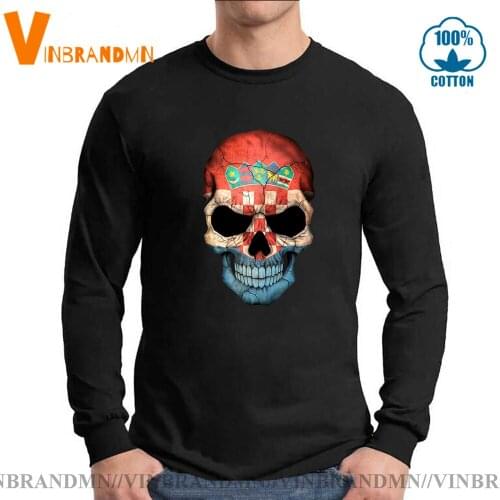 Men fitnesst-shirt Cool clothes Long Sleeves T-shirts Vintage Croatian Flag Skull tshirt Sugar Croatian Flag Skull t shirt