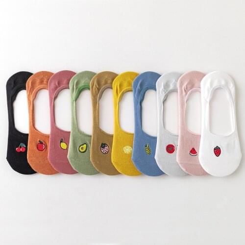 Summer invisible womens socks cute embroidery strawberry apple watermelon lemon avocado socks