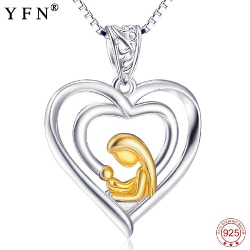 2018 New Fashion 925 Sterling Silver Jewelry Heart Necklace Mother Child Pendants Necklaces Christmas Mothers Day Gift GNX10210