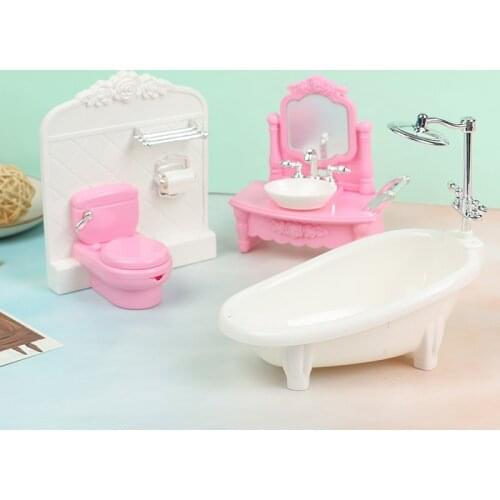 New Hot！Dollhouse Miniature Simulation Bathtub Wash Basin Toilet Matching Model Children Girl Toys