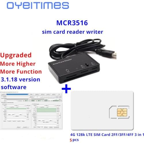 OYEITIMES SIM Card Reader Writer+5PCS 2FF/3FF/4FF Programmable SIM Card Blank LTE WCDMA GSM USIM 4G Card +SIM Personalize Tools