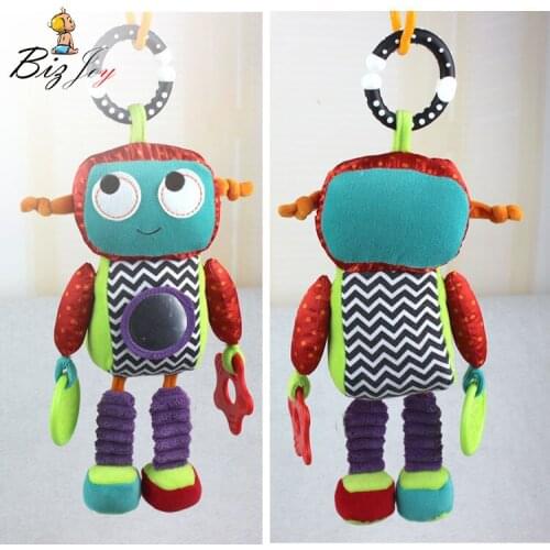 Playmate robot bed hanging educational 26cm ring paper kids distorting mirror teether gift fun plush cognition soft baby toy